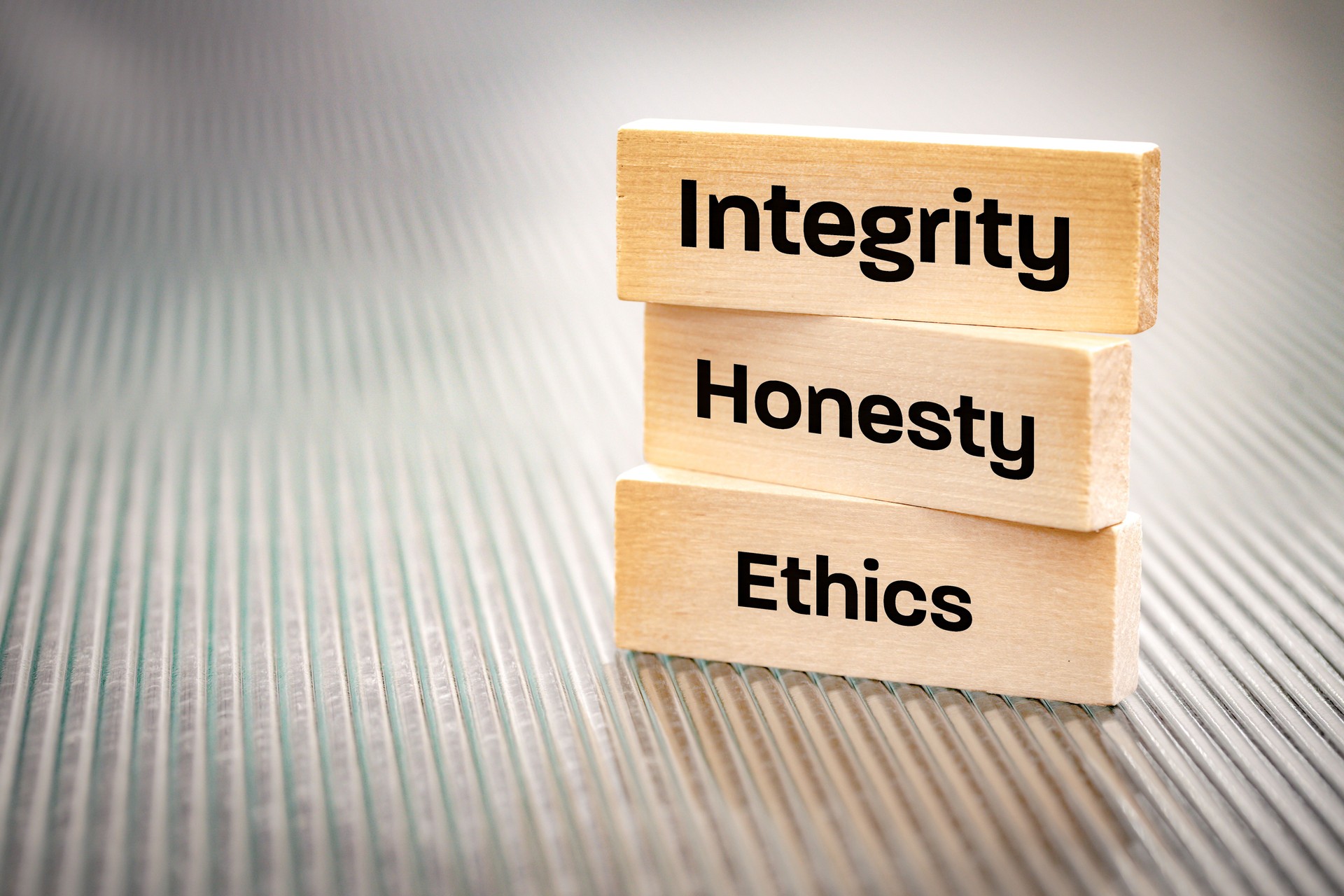 integrity honesty ethics, Ethics and honesty in life and business, arranging wooden blocks with the text " Integrity Honesty" copy space, beautiful  background.